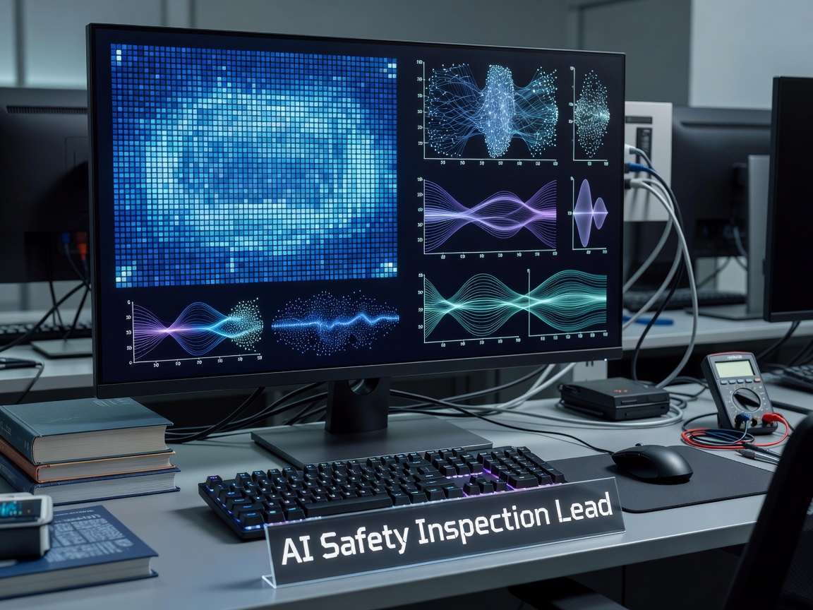 Laboratory workstation displaying neural network activation weights and tensor verification charts